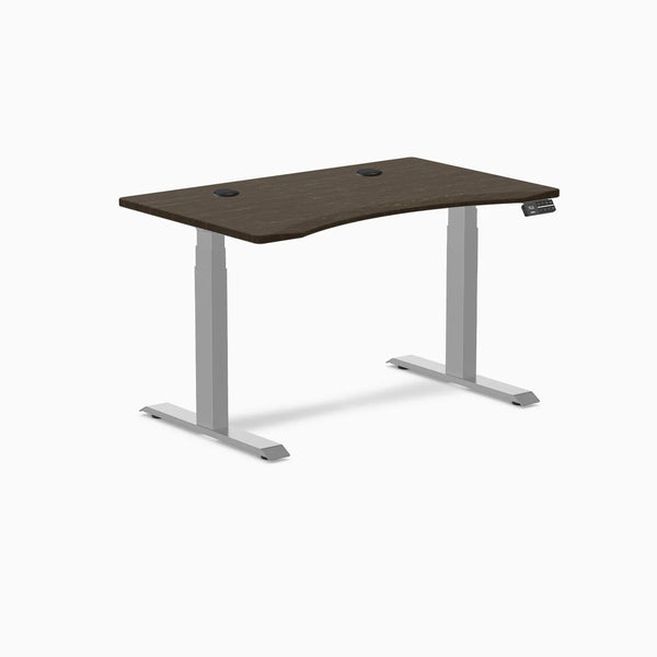 Desky Dual Ergo Edge Sit Stand Desk, Dark Bamboo desktop, Gray frame
