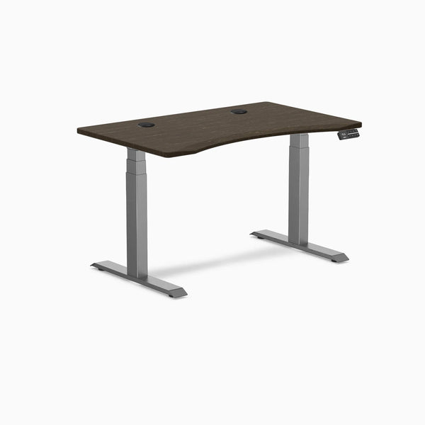 Desky Dual Ergo Edge Sit Stand Desk, Dark Bamboo desktop, Space Gray frame