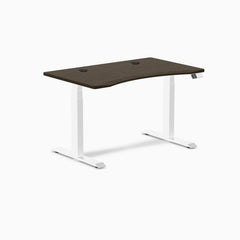 Desky Dual Ergo Edge Sit Stand Desk, Dark Bamboo desktop, White frame