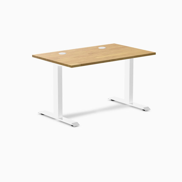 Desky Zero Rubberwood Office Desk, Light Oak desktop, White frame