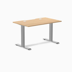 Desky Zero Scalloped Laminate Office Desk, Sublime Teak desktop, Gray frame