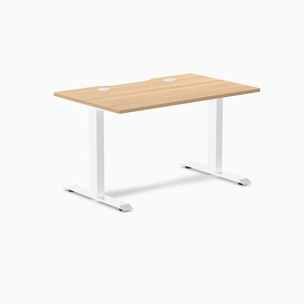 Desky Zero Scalloped Laminate Office Desk, Sublime Teak desktop, White frame