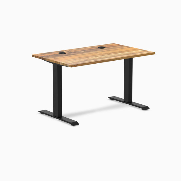 Desky Zero Hardwood Office Desk, Teak desktop, Matte Black frame