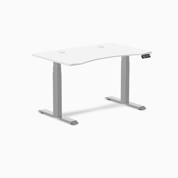 Desky Dual Ergo Edge Sit Stand Desk, White desktop, Gray frame