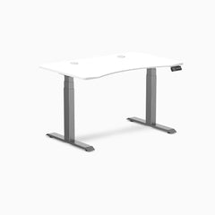 Desky Dual Ergo Edge Sit Stand Desk, White desktop, Space Gray frame