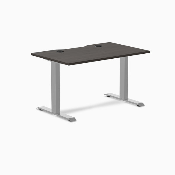 Desky Zero Scalloped Laminate Office Desk, Burnished Wood desktop, Gray frame
