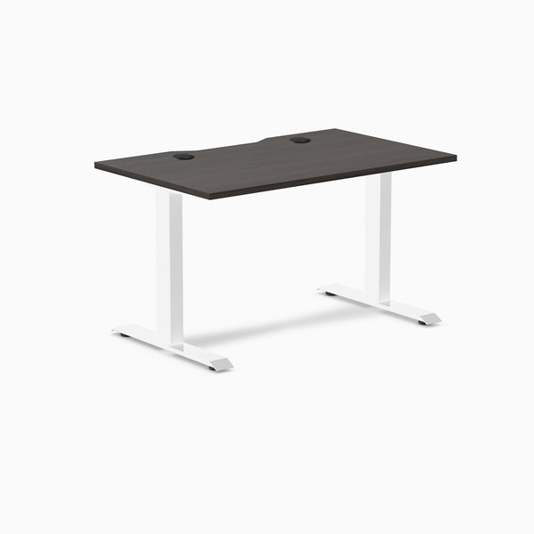 Desky Zero Scalloped Laminate Office Desk, Burnished Wood desktop, White frame