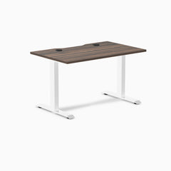 Desky Zero Scalloped Laminate Office Desk, Jarrah Legno desktop, White frame