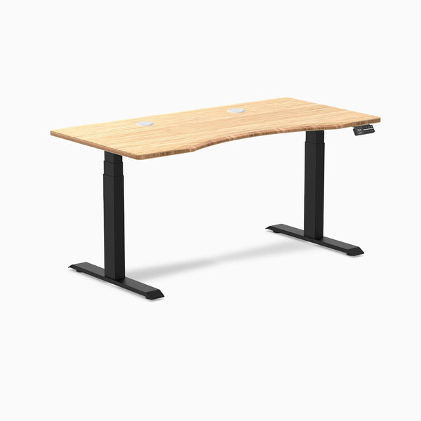 Desky Dual Ergo Edge Sit Stand Desk, Bamboo desktop, Matte Black frame