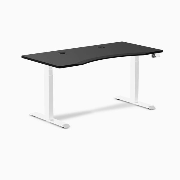 Desky Dual Ergo Edge Sit Stand Desk, Black desktop, White frame