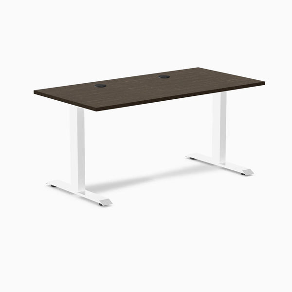 Desky Zero Bamboo Office Desk, Dark Bamboo desktop, White frame