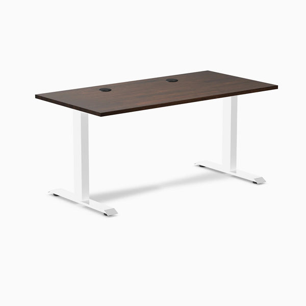 Desky Zero Rubberwood Office Desk, Dark Walnut desktop, White frame