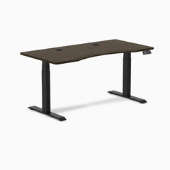 Desky Dual Ergo Edge Sit Stand Desk, Dark Bamboo desktop, Matte Black frame