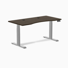 Desky Dual Ergo Edge Sit Stand Desk, Dark Bamboo desktop, Gray frame