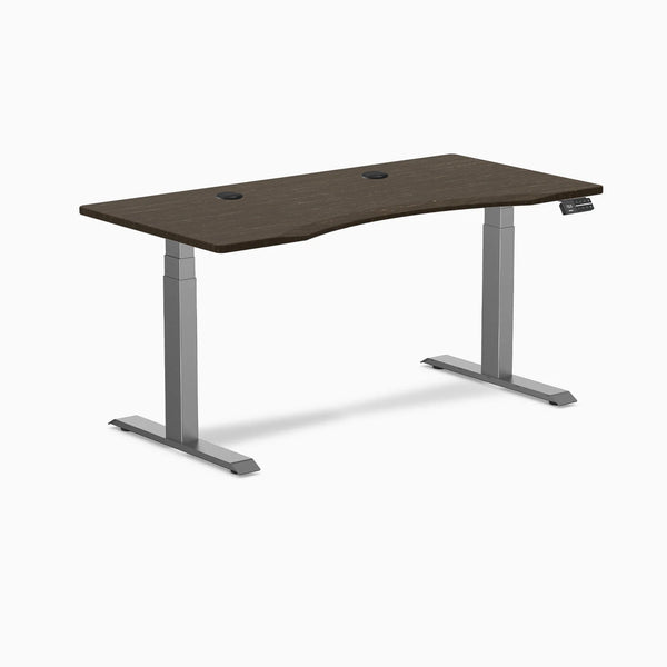 Desky Dual Ergo Edge Sit Stand Desk, Dark Bamboo desktop, Space Gray frame