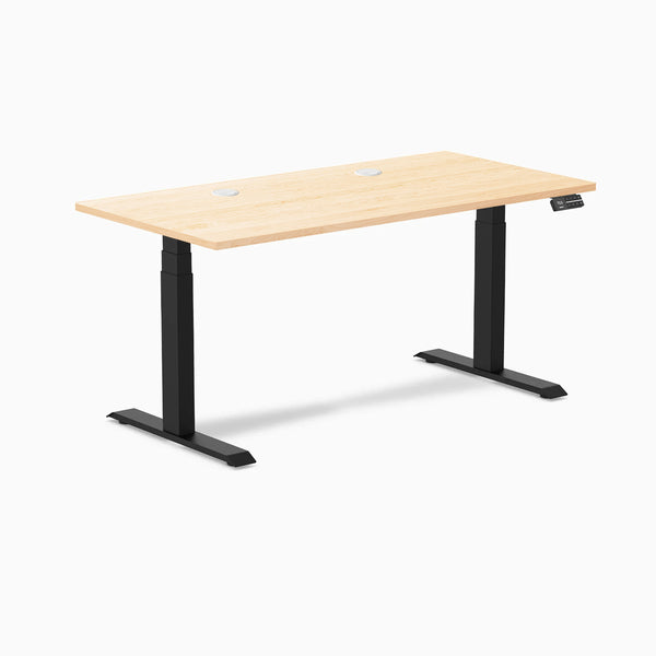 Desky Dual Hardwood Sit Stand Desk, Maple desktop, Matte Black frame