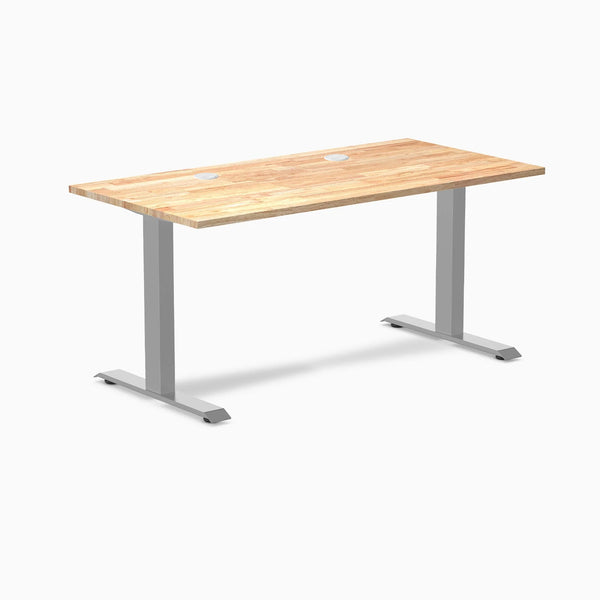 Desky Zero Rubberwood Office Desk, Natural Timber desktop, Gray frame