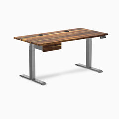 Desky Dual Hardwood Standing Desk With Drawer, Pheasantwood desktop, Space Gray frame