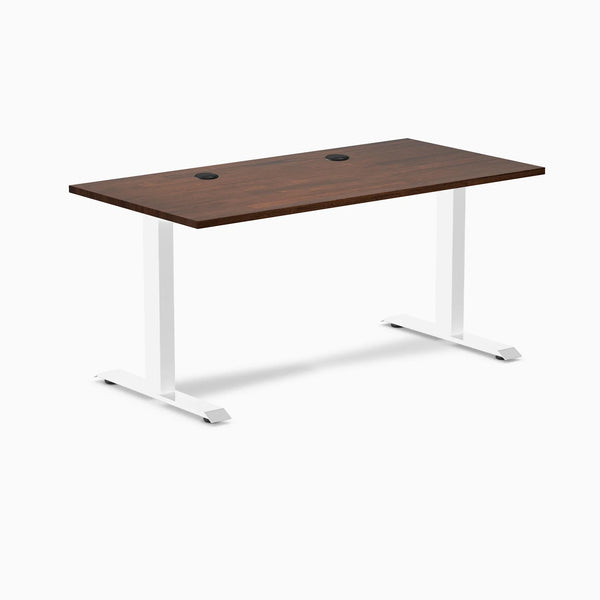 Desky Zero Rubberwood Office Desk, Red Walnut desktop, White frame