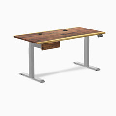 Desky Dual Hardwood Standing Desk With Drawer, Saman desktop, Gray frame