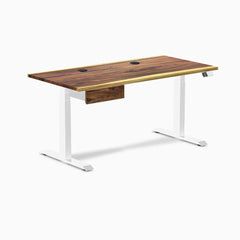 Desky Dual Hardwood Standing Desk With Drawer, Saman desktop, White frame