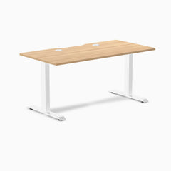 Desky Zero Scalloped Laminate Office Desk, Sublime Teak desktop, White frame