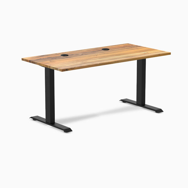 Desky Zero Hardwood Office Desk, Teak desktop, Matte Black frame