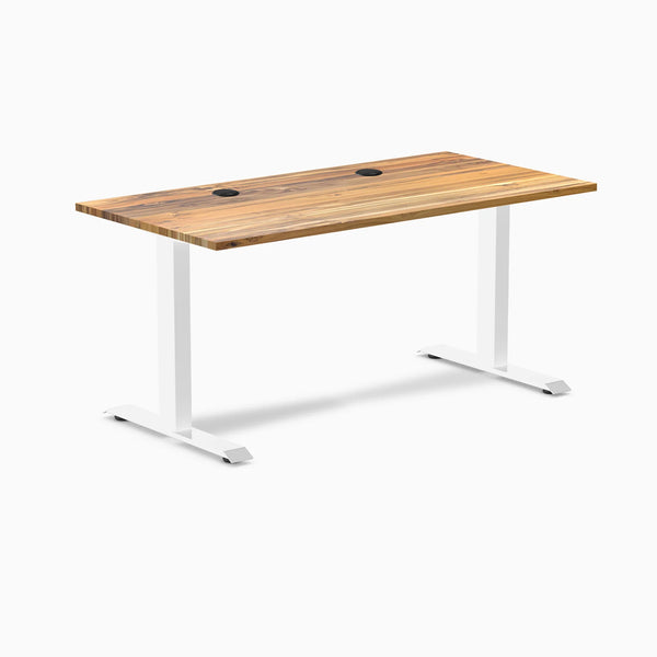 Desky Zero Hardwood Office Desk, Teak desktop, White frame