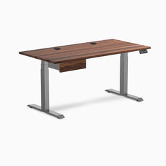 Desky Dual Hardwood Standing Desk With Drawer, Walnut desktop, Space Gray frame