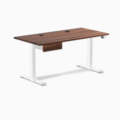Desky Dual Hardwood Standing Desk With Drawer, Walnut desktop, White frame