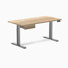 Desky Dual Hardwood Standing Desk With Drawer, White Ash desktop, Space Gray frame