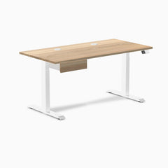 Desky Dual Hardwood Standing Desk With Drawer, White Ash desktop, White frame