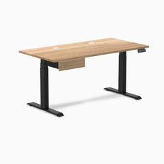 Desky Dual Hardwood Standing Desk With Drawer, White Oak desktop, Matte Black frame
