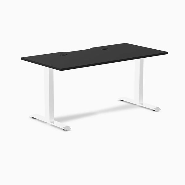Desky Zero Scalloped Laminate Office Desk, Black desktop, White frame
