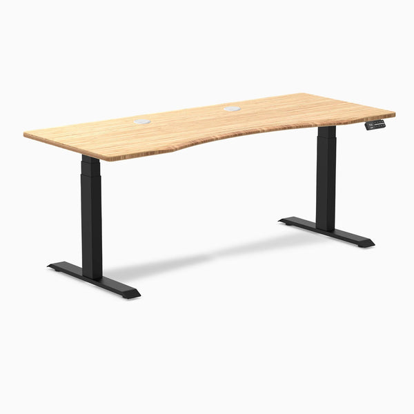 Desky Dual Ergo Edge Sit Stand Desk, Bamboo desktop, Matte Black frame