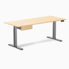 Desky Dual Hardwood Standing Desk With Drawer, Maple desktop, Space Gray frame