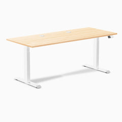 Desky Dual Hardwood Sit Stand Desk, Maple desktop, White frame