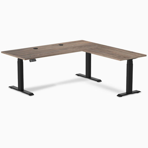 Desky L-shape dual 1800mm natural walnut in black with grommet