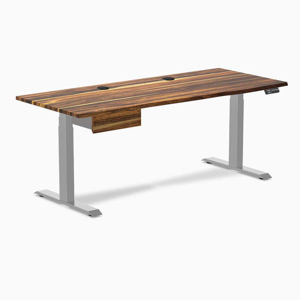 Desky Dual Hardwood Standing Desk With Drawer, Pheasantwood desktop, Gray frame