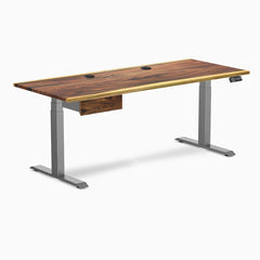 Desky Dual Hardwood Standing Desk With Drawer, Pheasantwood desktop, Space Gray frame