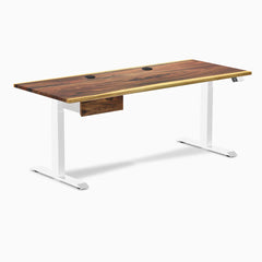 Desky Dual Hardwood Standing Desk With Drawer, Saman desktop, White frame