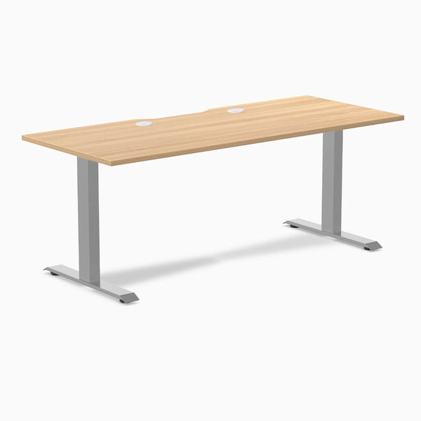 Desky Zero Scalloped Laminate Office Desk, Sublime Teak desktop, Gray frame