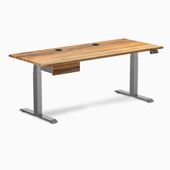 Desky Dual Hardwood Standing Desk With Drawer, Teak desktop, Space Gray frame