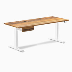 Desky Dual Hardwood Standing Desk With Drawer, Teak desktop, White frame