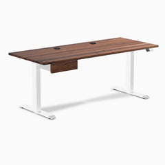 Desky Dual Hardwood Standing Desk With Drawer, Walnut desktop, White frame