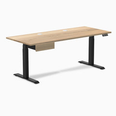 Desky Dual Hardwood Standing Desk With Drawer, White Ash desktop, Matte Black frame