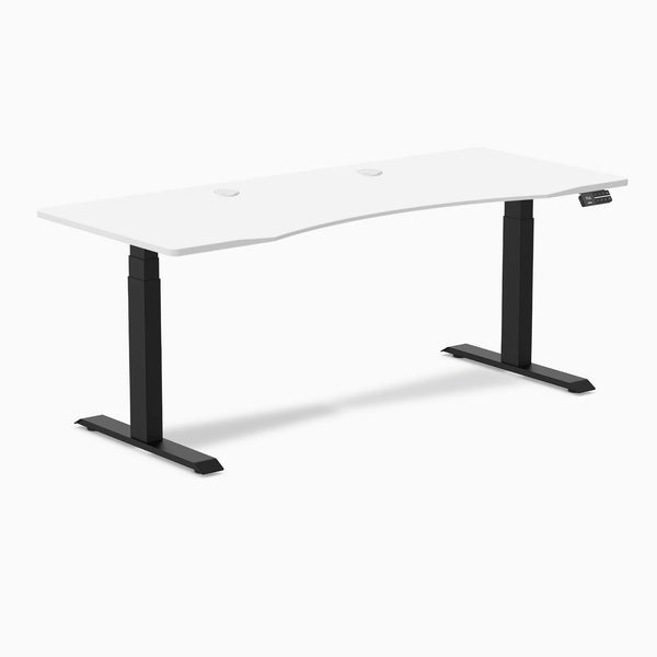 Desky Dual Ergo Edge Sit Stand Desk, White desktop, Matte Black frame