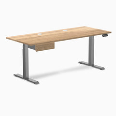 Desky Dual Hardwood Standing Desk With Drawer, White Oak desktop, Space Gray frame