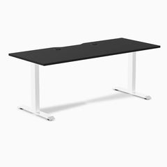 Desky Zero Scalloped Laminate Office Desk, Black desktop, White frame