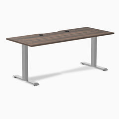 Desky Zero Scalloped Laminate Office Desk, Jarrah Legno desktop, Gray frame